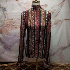 Free People Donatella Boho Paisley Turtleneck Top
